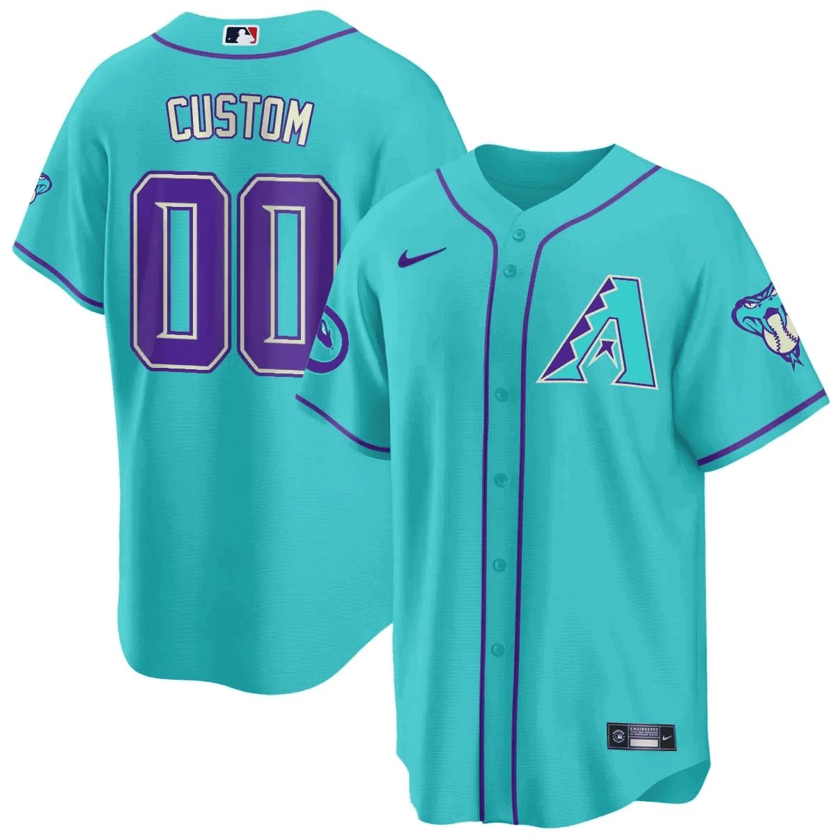 Men Arizona Diamondback Light Blue Nike 2024 Teal Purple Custom MLB Jersey style 2->customized mlb jersey->Custom Jersey